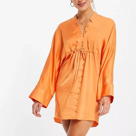 open lace back dress Oversized Asymmetric High Low Satin Shirt Dress in Silver